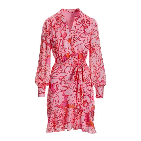 Boston Proper Dress Hot Pink Floral Print Ruffle Flounce Feminine Romantic XS 2 - Picture 2 of 11